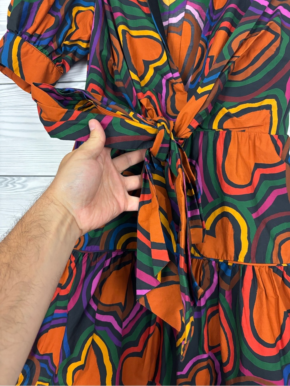 FARM Rio for Anthropologie short sleeve bow-front heart mini dress small - Picture 3 of 11